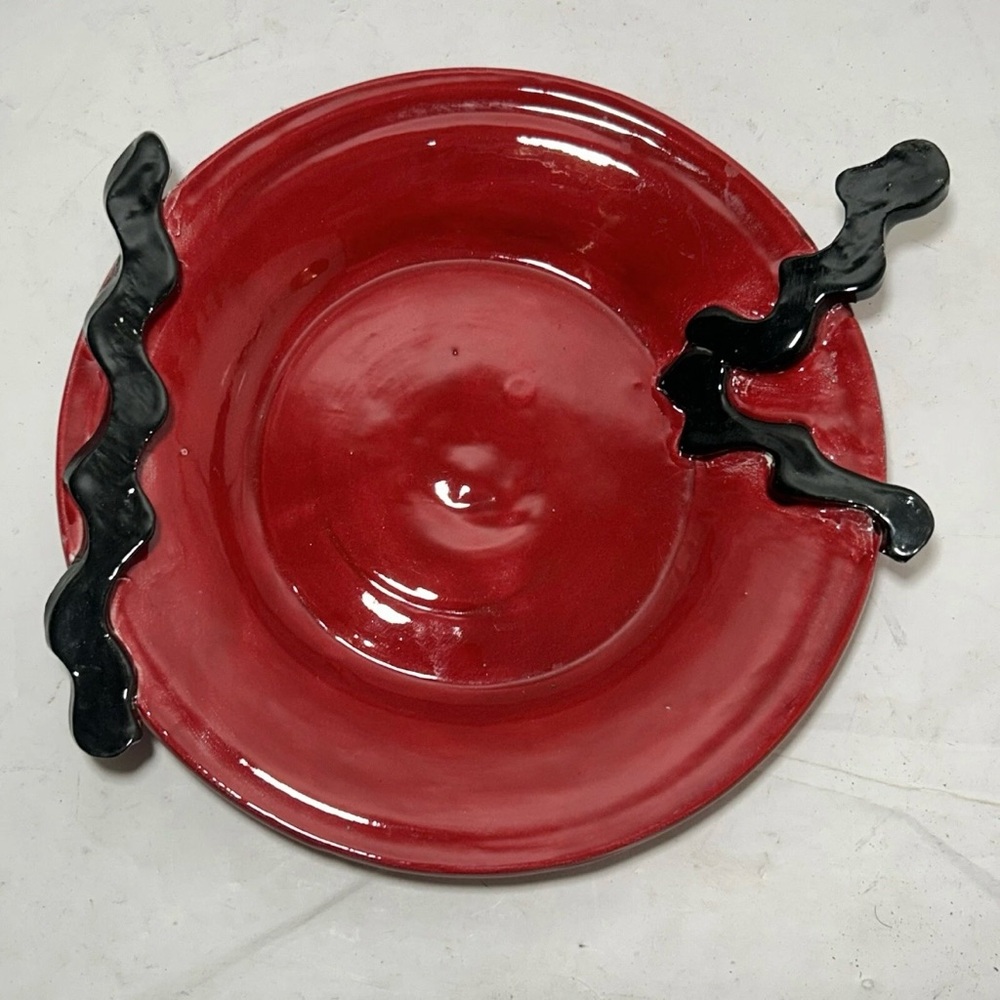 Vintage Signed Decorative Art Pottery Ceramic Plate Funky Vibes 1970’s Eclectic